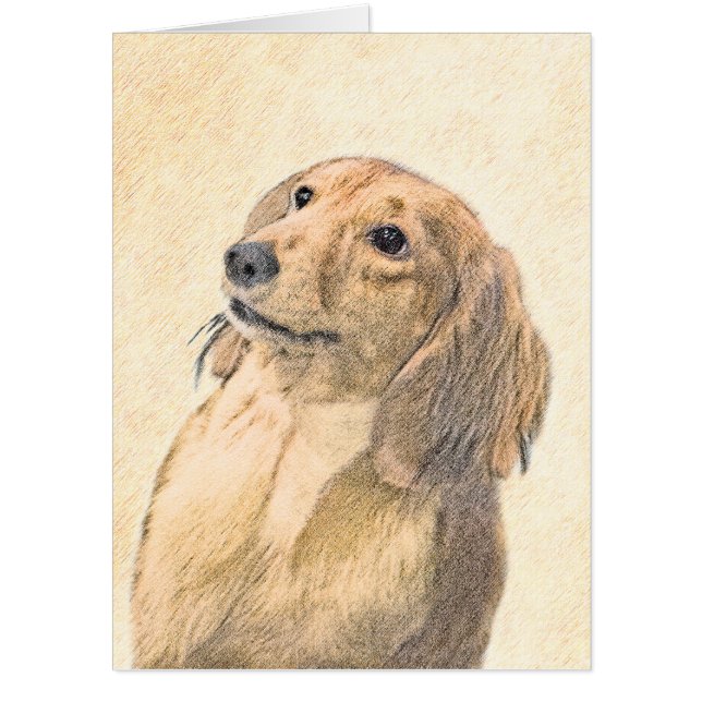 Dachshund (Longhaired) Painting - Original Dog Art Card (Front)