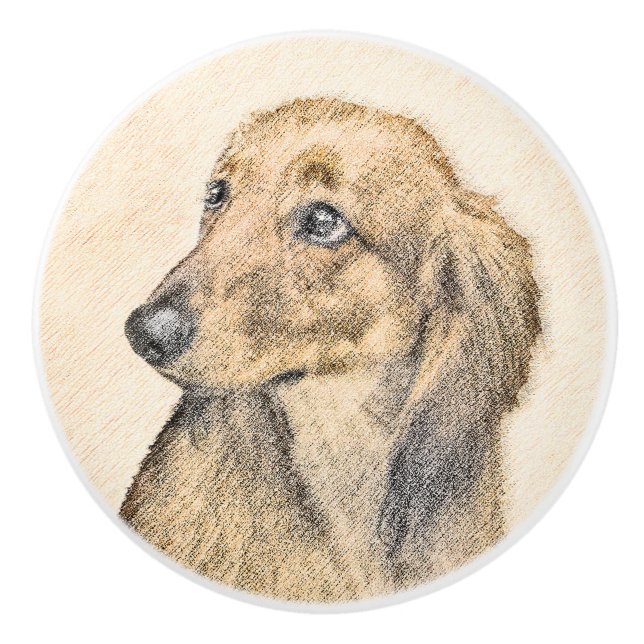 Dachshund (Longhaired) Painting - Original Dog Art Ceramic Knob (Front)