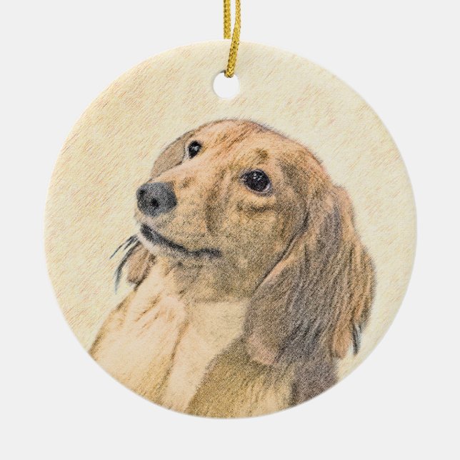 Dachshund (Longhaired) Painting - Original Dog Art Ceramic Ornament (Front)