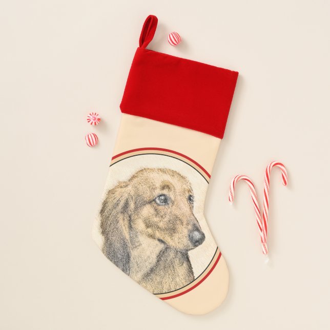 Dachshund (Longhaired) Painting - Original Dog Art Christmas Stocking (Front)
