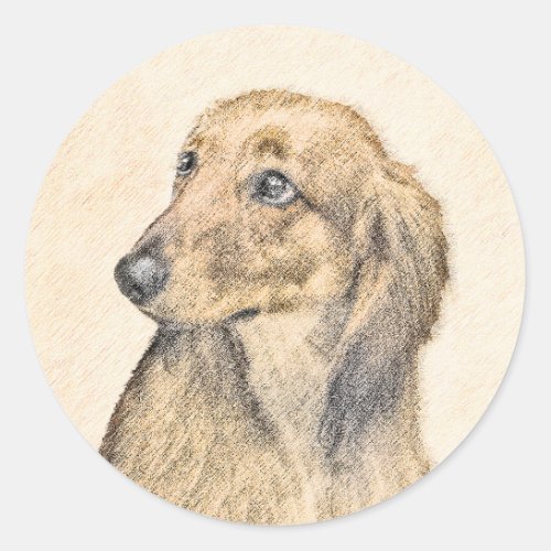 Dachshund Longhaired Painting _ Original Dog Art Classic Round Sticker