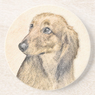 Dachshund (Longhaired) Painting - Original Dog Art Coaster