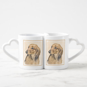 Dachshund (Longhaired) Painting - Original Dog Art Coffee Mug Set