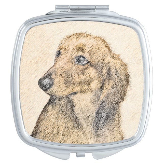 Dachshund (Longhaired) Painting - Original Dog Art Compact Mirror (Front)