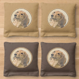 Dachshund (Longhaired) Painting - Original Dog Art Cornhole Bags