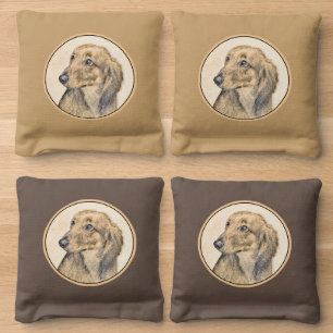 Dachshund (Longhaired) Painting Original Dog Art Cornhole Bags