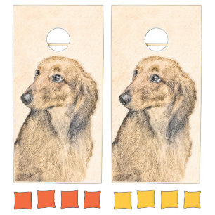 Dachshund (Longhaired) Painting - Original Dog Art Cornhole Set