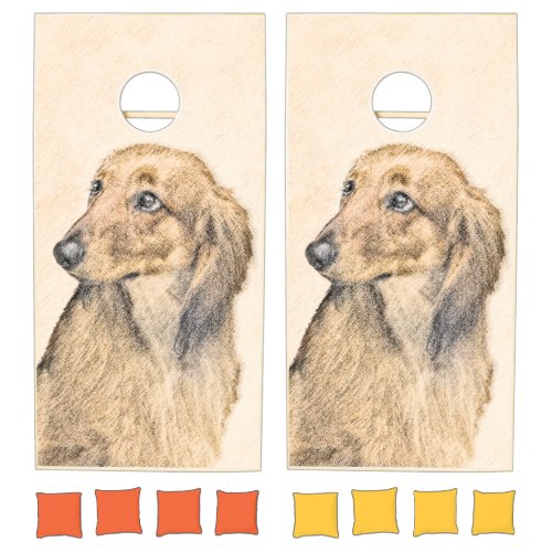 Dachshund Longhaired Painting _ Original Dog Art Cornhole Set