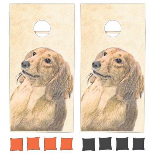 Dachshund Longhaired Painting _ Original Dog Art Cornhole Set
