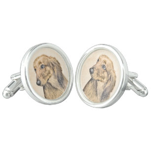 Dachshund (Longhaired) Painting - Original Dog Art Cufflinks