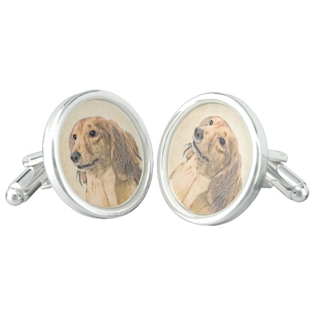 Dachshund (Longhaired) Painting - Original Dog Art Cufflinks (Angled)