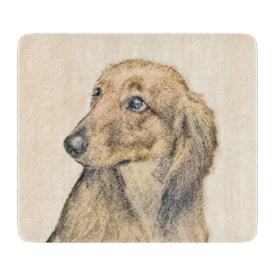 Dachshund (Longhaired) Painting - Original Dog Art Cutting Board
