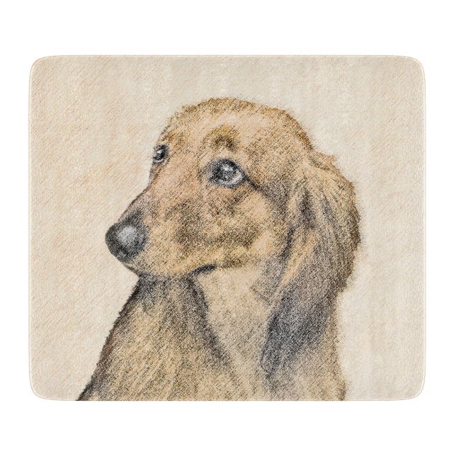 Dachshund (Longhaired) Painting - Original Dog Art Cutting Board (Front)