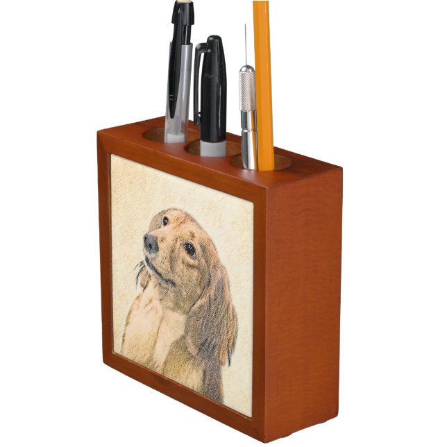 Dachshund (Longhaired) Painting - Original Dog Art Desk Organizer (In Situ)