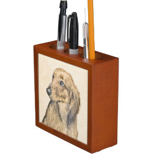 Dachshund (Longhaired) Painting - Original Dog Art Desk Organizer