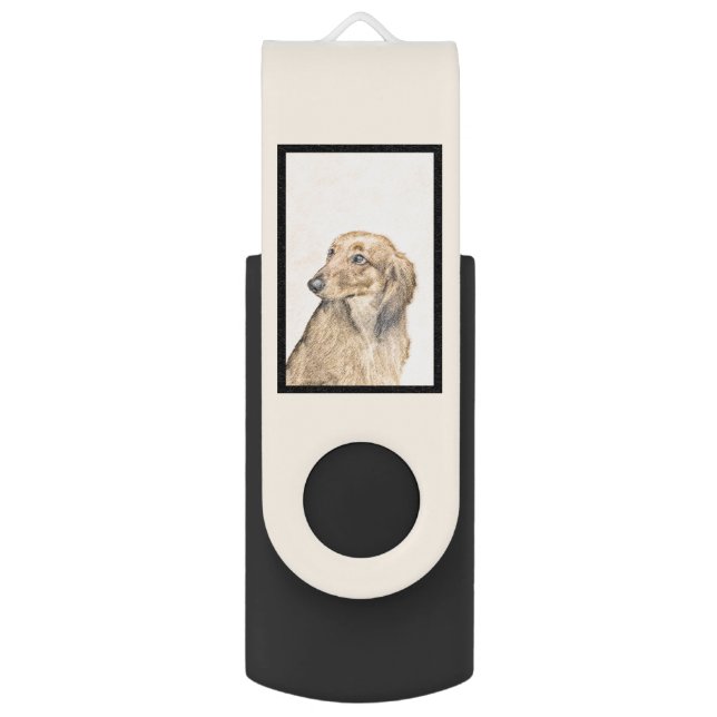 Dachshund (Longhaired) Painting - Original Dog Art Flash Drive (Back (Vertical))