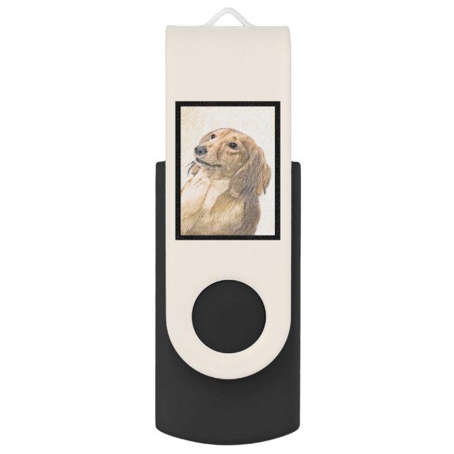 Dachshund (Longhaired) Painting - Original Dog Art Flash Drive (Back (Vertical))