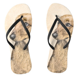 Dachshund (Longhaired) Painting - Original Dog Art Flip Flops