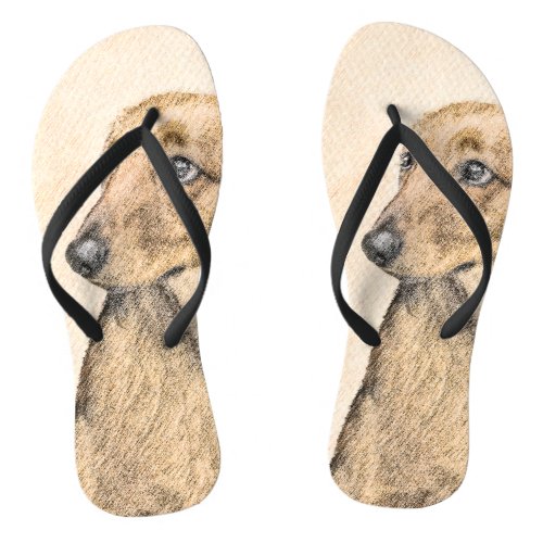 Dachshund Longhaired Painting _ Original Dog Art Flip Flops