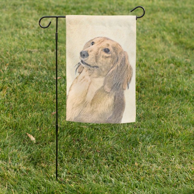 Dachshund (Longhaired) Painting - Original Dog Art Garden Flag (In SItu)