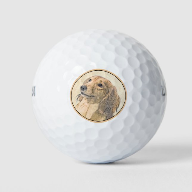 Dachshund (Longhaired) Painting - Original Dog Art Golf Balls (Front)