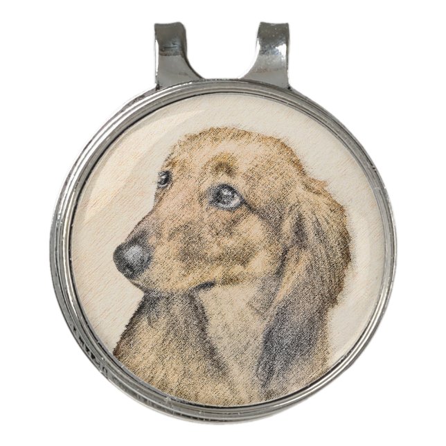 Dachshund (Longhaired) Painting - Original Dog Art Golf Hat Clip (Front)
