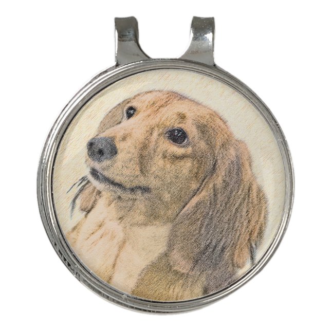 Dachshund (Longhaired) Painting - Original Dog Art Golf Hat Clip (Front)