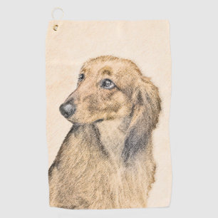 Dachshund (Longhaired) Painting - Original Dog Art Golf Towel