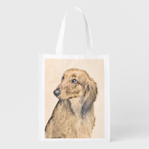 Dachshund Longhaired Painting _ Original Dog Art Grocery Bag