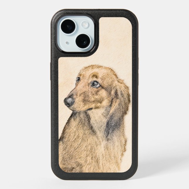 Dachshund (Longhaired) Painting - Original Dog Art iPhone 15 Case (Back)