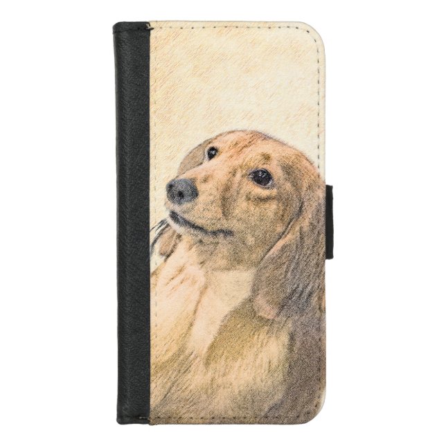 Dachshund (Longhaired) Painting - Original Dog Art iPhone Wallet Case (Front)