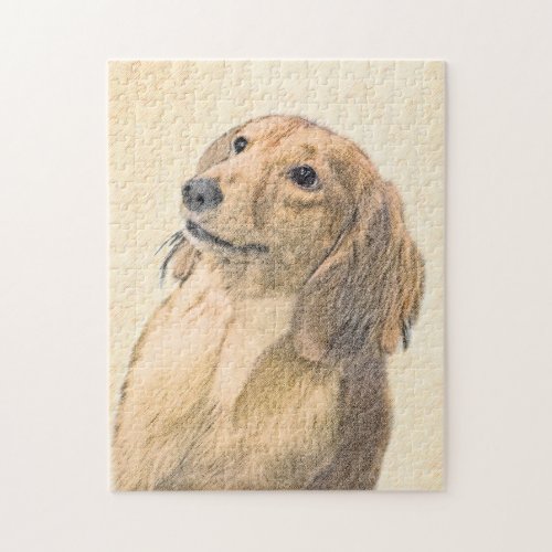Dachshund Longhaired Painting _ Original Dog Art Jigsaw Puzzle