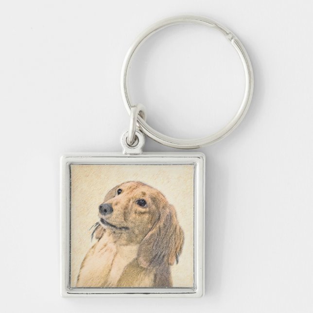 Dachshund (Longhaired) Painting - Original Dog Art Keychain (Front)