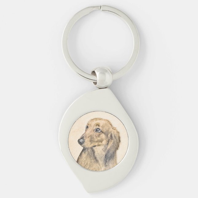 Dachshund (Longhaired) Painting - Original Dog Art Keychain (Front)