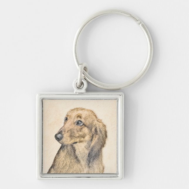 Dachshund (Longhaired) Painting - Original Dog Art Keychain (Front)