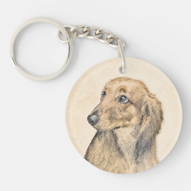 Dachshund (Longhaired) Painting - Original Dog Art Keychain (Front)