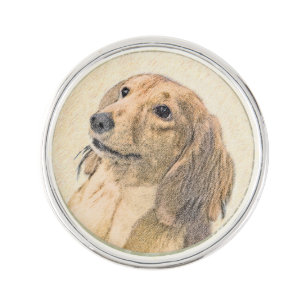 Dachshund (Longhaired) Painting - Original Dog Art Lapel Pin