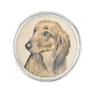 Dachshund (Longhaired) Painting - Original Dog Art Lapel Pin
