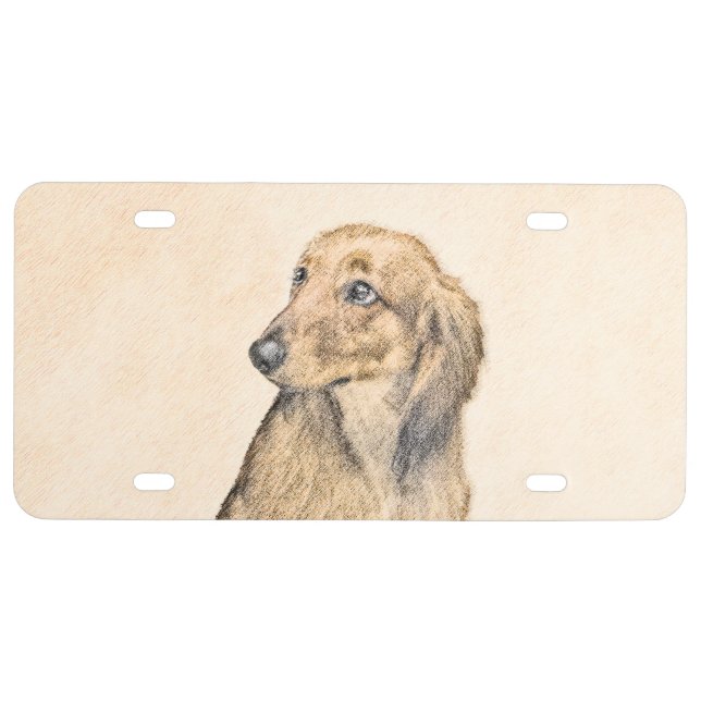 Dachshund (Longhaired) Painting - Original Dog Art License Plate (Front)