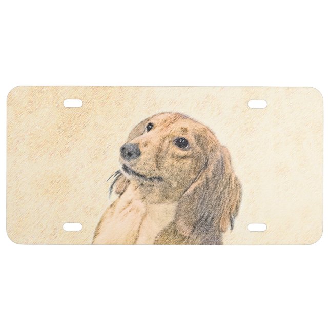 Dachshund (Longhaired) Painting - Original Dog Art License Plate (Front)