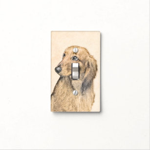 Dachshund (Longhaired) Painting - Original Dog Art Light Switch Cover