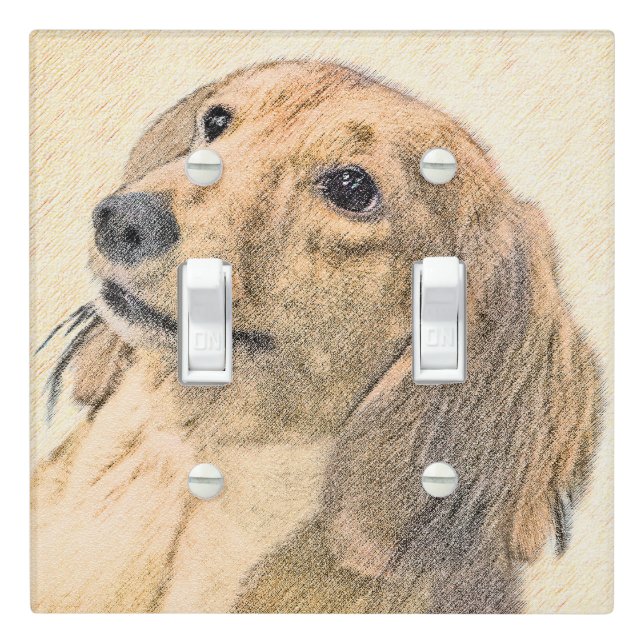 Dachshund (Longhaired) Painting - Original Dog Art Light Switch Cover (In Situ)