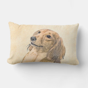 Dachshund (Longhaired) Painting - Original Dog Art Lumbar Pillow