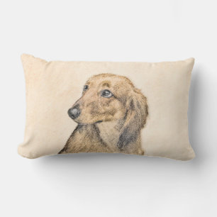 Dachshund (Longhaired) Painting - Original Dog Art Lumbar Pillow