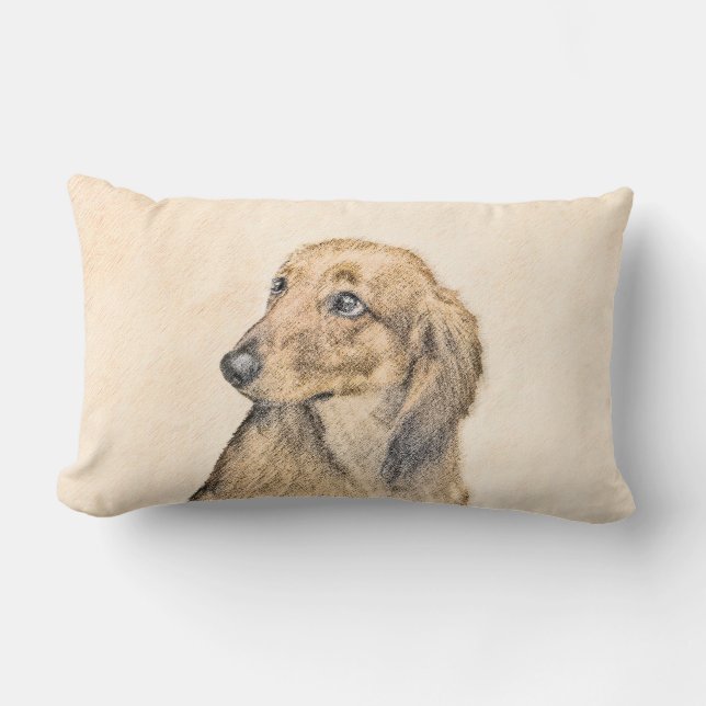 Dachshund (Longhaired) Painting - Original Dog Art Lumbar Pillow (Front)