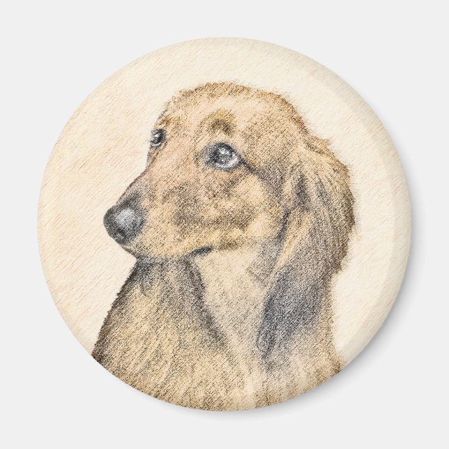 Dachshund (Longhaired) Painting - Original Dog Art Magnet (Front)