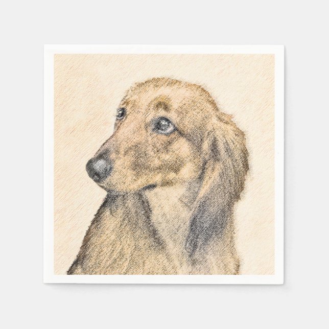 Dachshund (Longhaired) Painting - Original Dog Art Napkins (Front)
