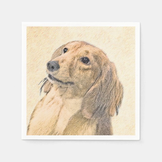 Dachshund (Longhaired) Painting - Original Dog Art Napkins (Front)