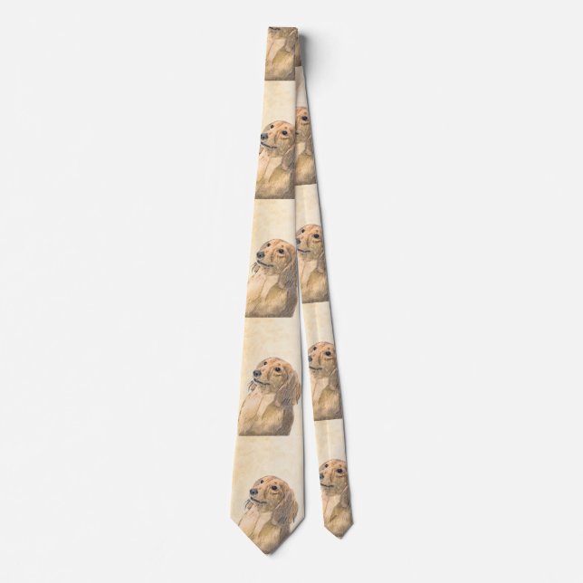 Dachshund (Longhaired) Painting - Original Dog Art Neck Tie (Front)
