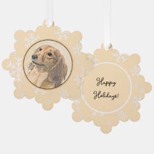Dachshund (Longhaired) Painting - Original Dog Art Ornament Card